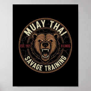 Poster Treinamento Selvagem de Muay Thai 8 Membros Urso R