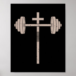 Poster Treino Cristão Haltere Cruz Barra Gym Jesus