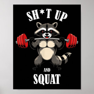Poster Treino de agachamento fitness de guaxinim engraçad