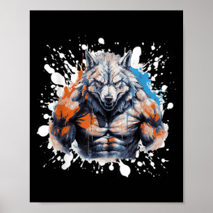 Poster Treino de Lobo Academia Lutador Fisiculturista