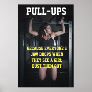 Pôster Treino de Pull-Ups para Meninas Citação Motivacion