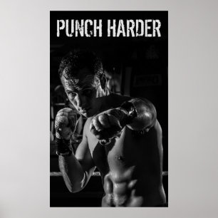 Pôster Treino de Soco de Boxe Motivacional