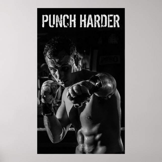 Pôster Treino de Soco de Boxe Motivacional (Frente)
