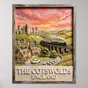 Poster Trem a vapor de Cotswolds Castelo Campo Inglaterra