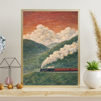 Poster Trem a vapor paisagem | viagem de trem cênica