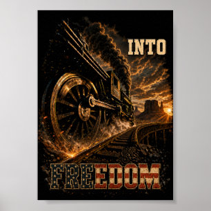 Poster Trem a Vapor Vintageiro em Direção à Liberdade Ban