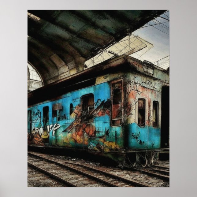 Poster Trem Abandonado com Arte Urbana de Grafite (Frente)