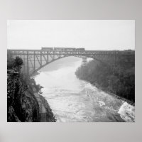 Trem Cruzando o Rio Niagara, 1910. Foto Antiga