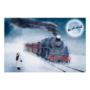 Pôster Trem da meia-noite do Natal com menina e papai