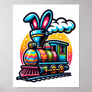 Poster Trem de Coelho Ferrovia Ovo de Páscoa Crianças Men
