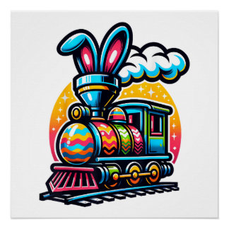 Pôster Trem de Coelho Ferrovia Ovo de Páscoa Crianças Men
