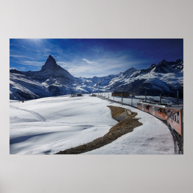 Poster Trem de ferro da Gornergrat e Matterhorn em Zermat (Frente)