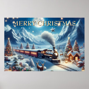 Poster Trem de Natal Mágico nas Montanhas Nevadas