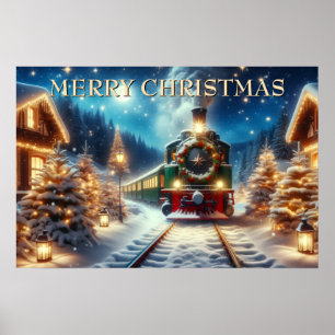 Poster Trem de Natal Verde em Vila Nevada