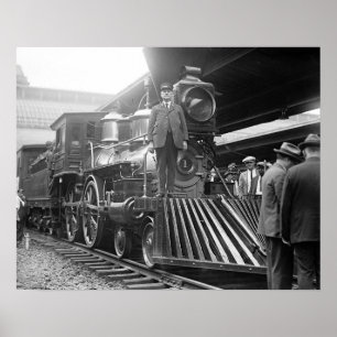 Pôster Trem do vapor em Estação, 1923. Foto do vintage
