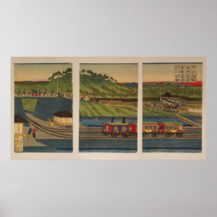 Pôster Trem do vapor no litoral de Takanawa, Tokyo