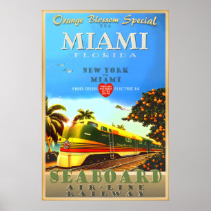 Poster Trem Especial Flor de Laranjeira Miami Flórida Art