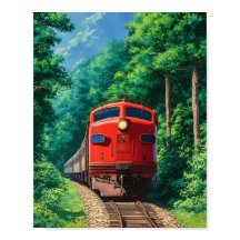 Trem Locomotiva Vermelha Cênica Floresta Montanhos