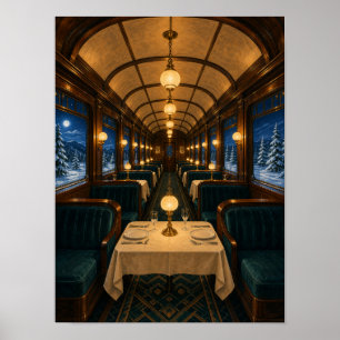 Poster Trem Noturno Âmbar Carro Restaurante Cartaz 12x16
