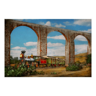 Pôster Trem - o aqueduto de Santiago de Querétaro 1885