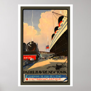 Poster Trem Paris Havre Nova York Ferrovias Estatais Fran