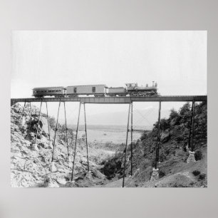 Pôster Trem que cruza a ponte alta, 1890. Foto do vintage