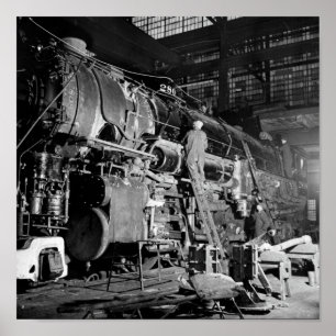 Poster Trem sendo reparado na oficina de locomotivas - 19
