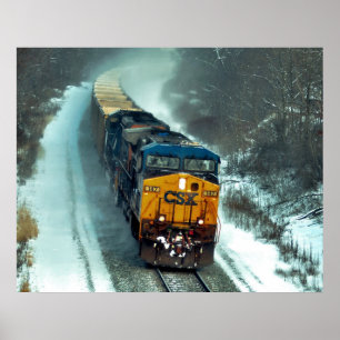 Pôster Trem vazio de carvão na neve