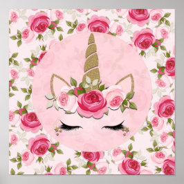 Poster Trendência Dourada de Rosas Florais Rosa-Rosa Unic