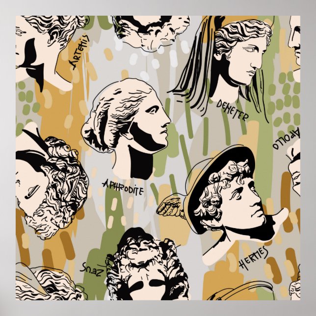 Poster Trending Greek Gods Art Portrait Seamless Pattern. (Frente)
