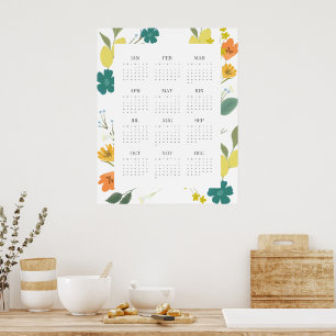 Poster Trendy 2025 Colorful Wildflower 12 Meses Calendári