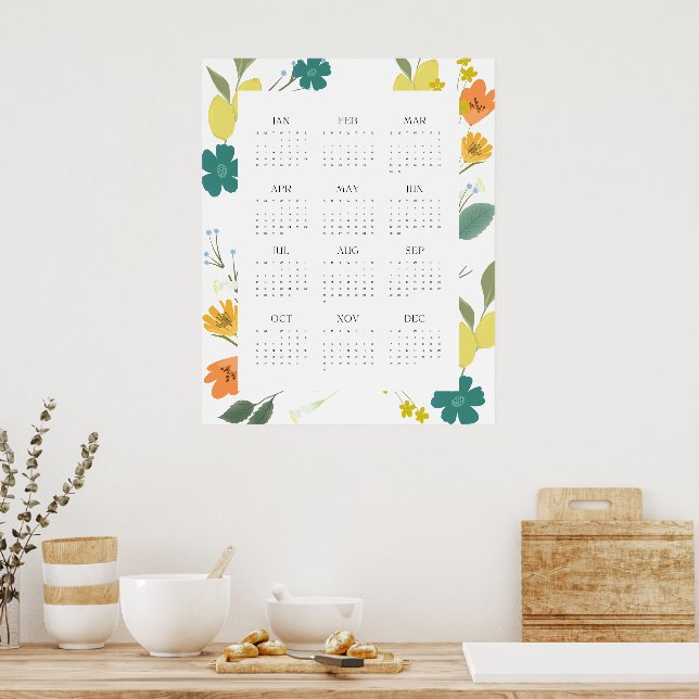 Poster Trendy 2025 Colorful Wildflower 12 Meses Calendári (Cozinha)