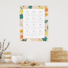 Poster Trendy 2025 Peachy Wildflower 12 Meses Calendário