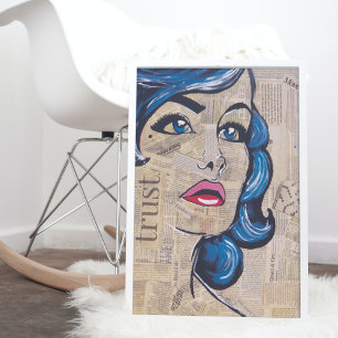Poster Trendy Blue Pop Art Woman Portrait Eyes