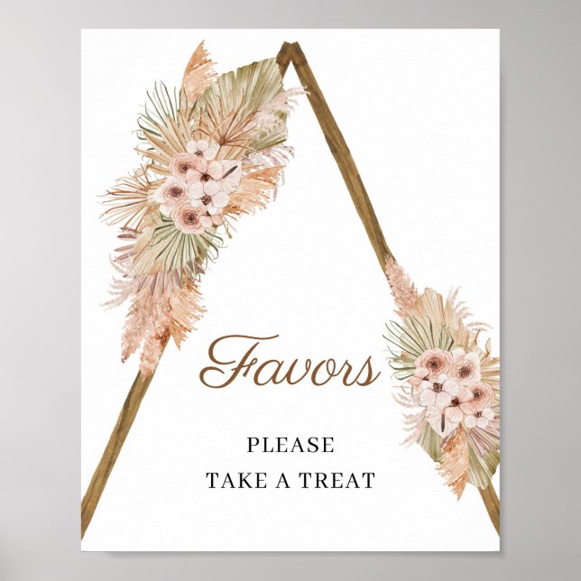 Poster Trendy Boho Seco Palm Pampas Grass Favor Sinal (Frente)