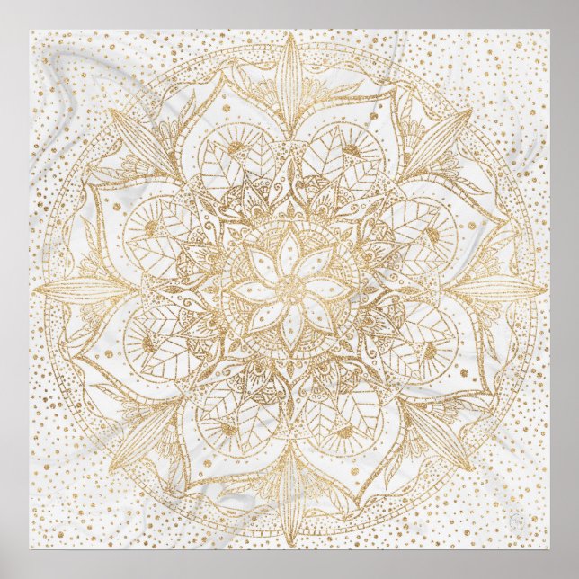 Poster Trendy Dourada Floral Mandala Marble Design (Frente)