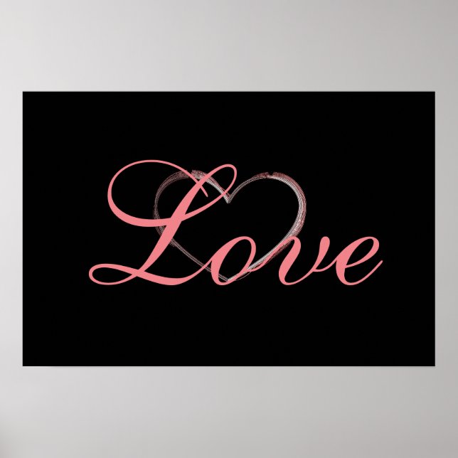 Poster Trendy Heart Cinza Calliografia Casamento de Amor (Frente)
