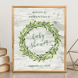 Poster Trendy Laurel Wreath Greenery Chá de fraldas Bem-v