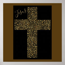 Poster Trendy Modern Jesus Dourado Cross Brown Art