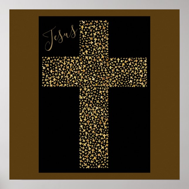 Poster Trendy Modern Jesus Dourado Cross Brown Art (Frente)