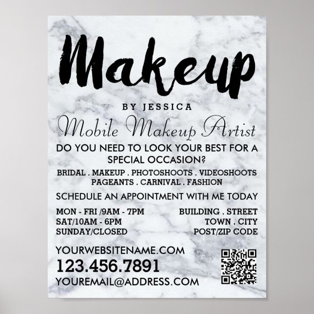 Poster Trendy Modern Marble Makeup Artist Advertising (Frente)