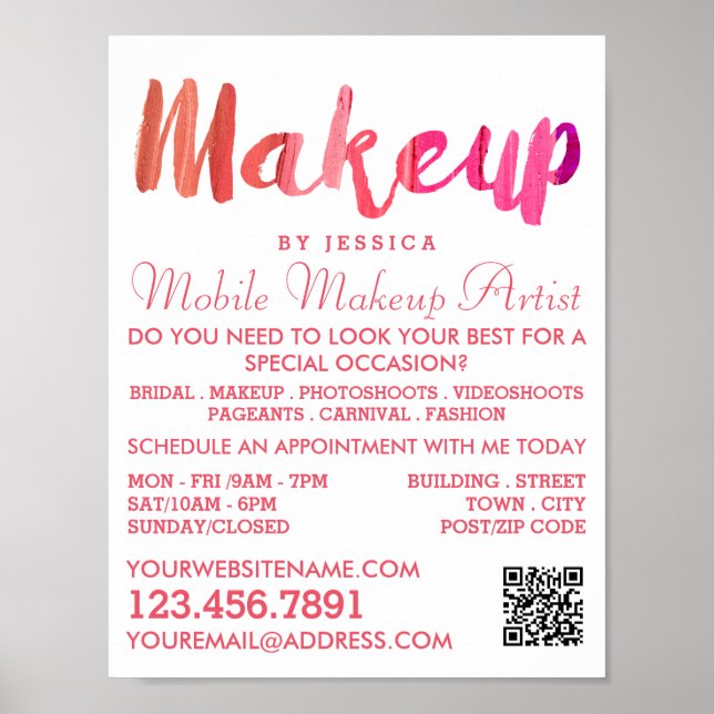 Poster Trendy Modern Pink Makeup Artist Advertising (Frente)