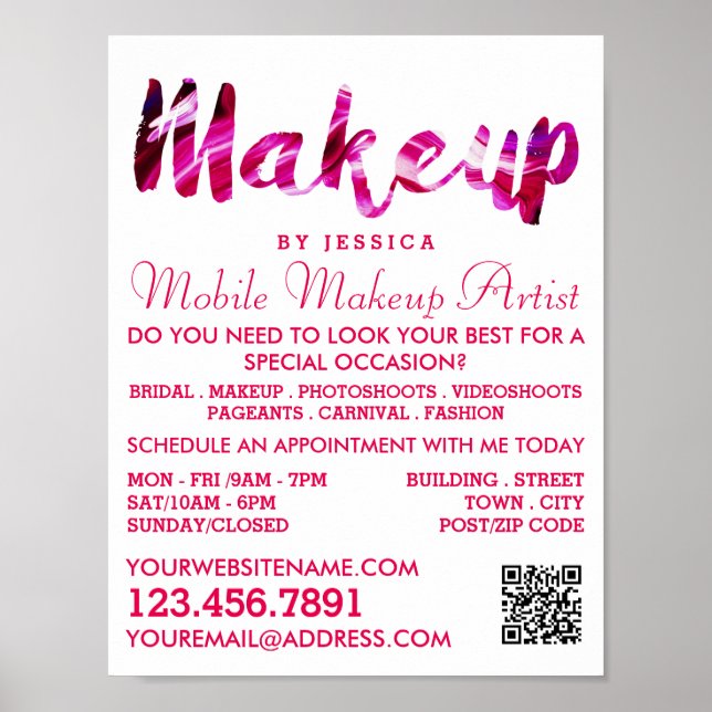 Poster Trendy Modern Pink Makeup Artist Advertising (Frente)