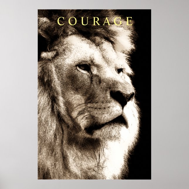 Pôster Trendy Motivational Courage Lion Sepia Brown (Frente)