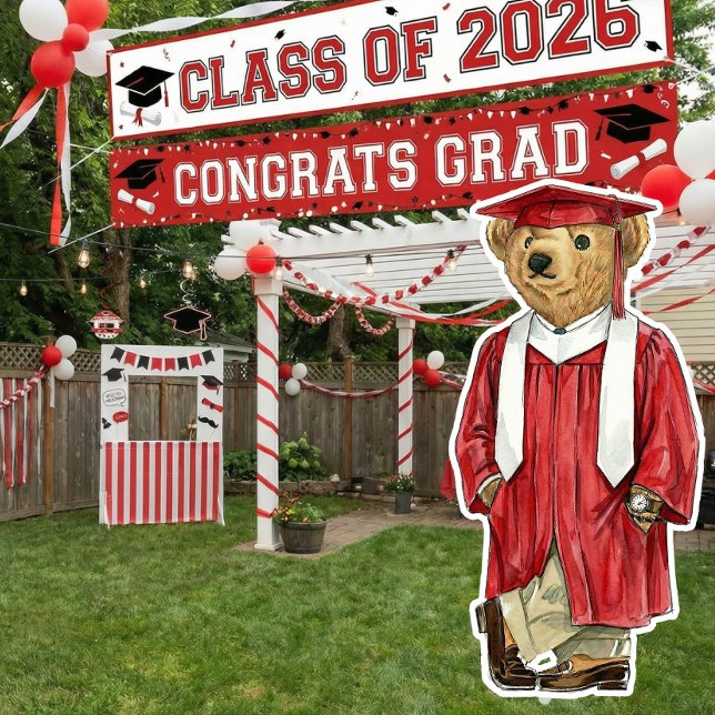 Poster Trendy Red Bear Printable Graduation Party Decor (Criador carregado)