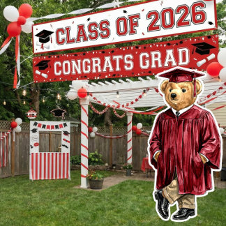 Poster Trendy Red Bear Printable Graduation Party Decor