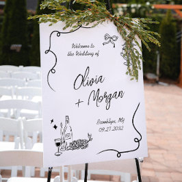 Poster Trendy Scribble Doodle Script Wedding Bem-vindo