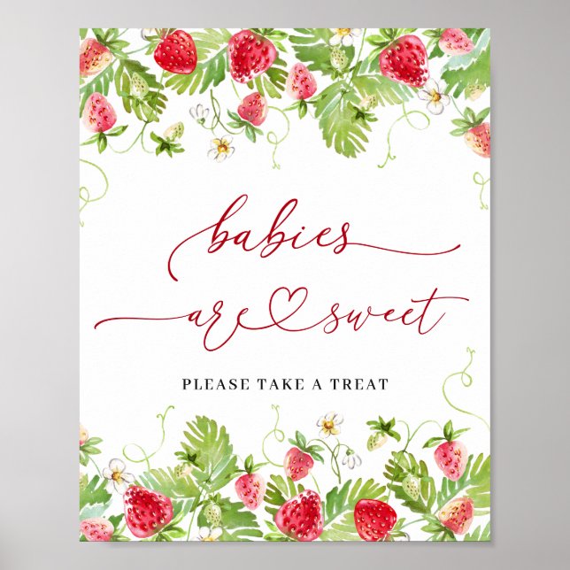 Poster Trendy Strawberry Babies são Chá de fraldas doce (Frente)
