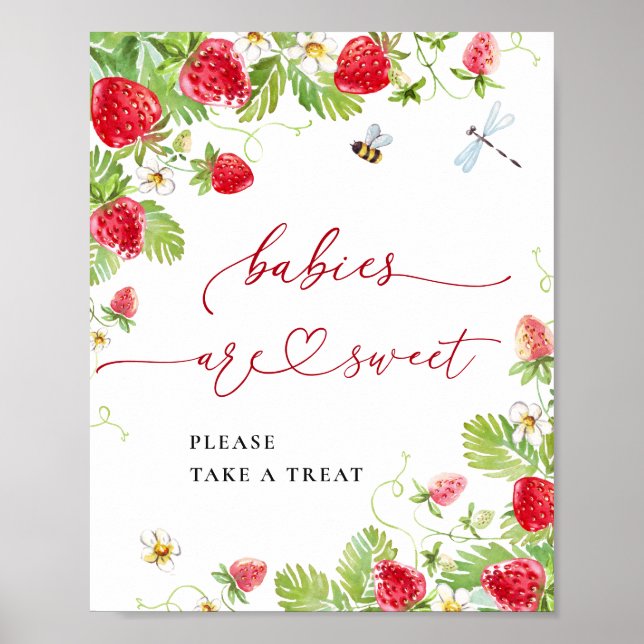 Poster Trendy Strawberry Babies são Chá de fraldas doce (Frente)