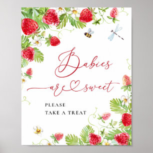 Poster Trendy Strawberry Babies são Chá de fraldas doce